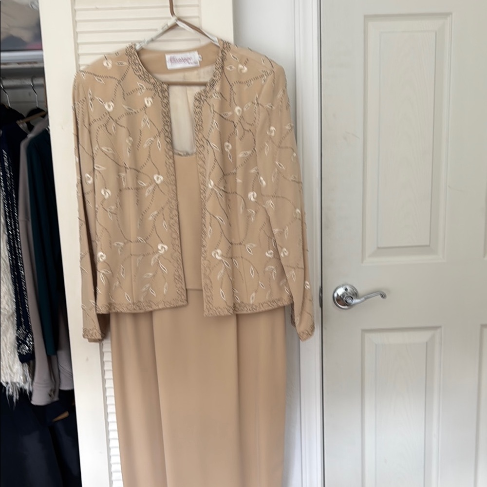 Mother of the Bride/Groom Dress  Beige Embroidered Jacket & Dress Set